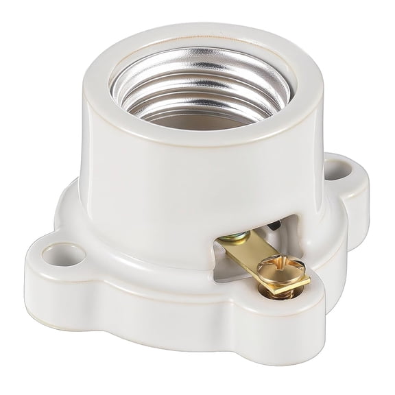 1 Pcs Porcelain Lamp Holder Socket E26/E27 Medium Keyless Threaded Socket with Two Hole Flanged Mounting 660W 250V Medium Base Lampholder Cleat Sockets for Indoor Garage Closet Lighting