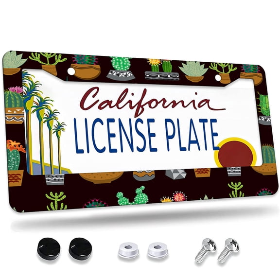 1 Pcs Potted Cacti Collection License Plate Frame,License Plate Cover for Car Decorative Parts,Aluminum License Plate Bracket Holder Rust-Proof for US Standard Car