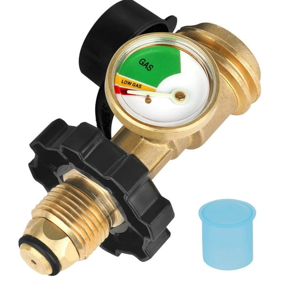 1 Pcs Propane Tank Adapter with Gauge,Propane Tank Gauge Adapter,Propane Tank Adapter Converts,All-Purpose Adapter Fit Propane Tanks,Propane Tank Gauge Old To New Connection Adapter Type,(Black)