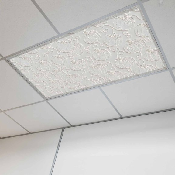 1 Pcs Pumpkin Motifs Fluorescent Light Covers Damask Pumpkin Leaf Embossed Texture Beige Magnetic Light Covers for Ceiling Lights 4 x 2 ft Drop Ceiling Lights Cover Shade for Office, Home, Hospital