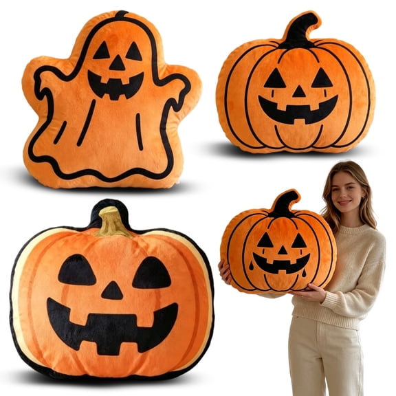 1 Pcs Pumpkin‑Shaped Faux Rabbit Fur Throw Pillow, Plush Stuffed Cushion With Unique Facial Pattern, Soft Fall Sofa Decor, Stylish Seasonal Ornament And Holiday Present For Home Styling
