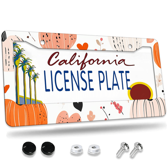 1 Pcs Pumpkins License Plate Frame, License Plate Cover for Car Decorative Parts, Aluminum License Plate Bracket Holder Rust-Proof Weather-Proof for US Standard Car