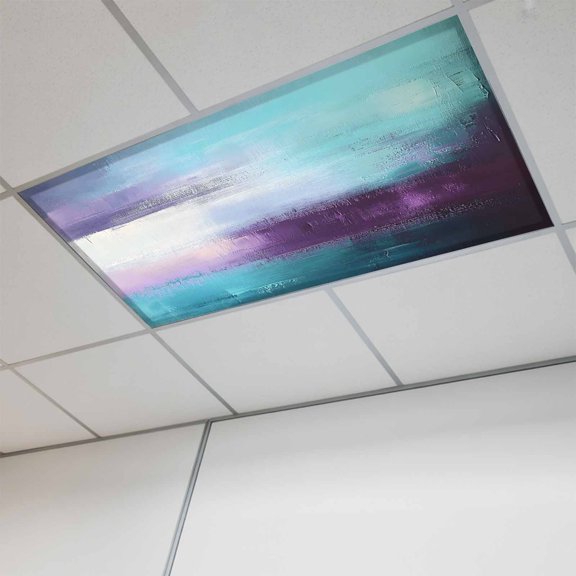 1 Pcs Purple Teal Fluorescent Light Covers Mottled Graffiti Color Block Abstract Geometric Magnetic Light Covers for Ceiling Lights 4 x 2 ft Drop Ceiling Lights Cover Shade for Office, Home, Hospital