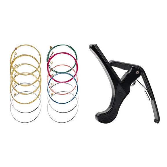 1 Pcs Quick Change Folk Acoustic Electric Guitar Trigger Capo Key Clamp & 2 Sets Guitar Strings Replacement Steel String