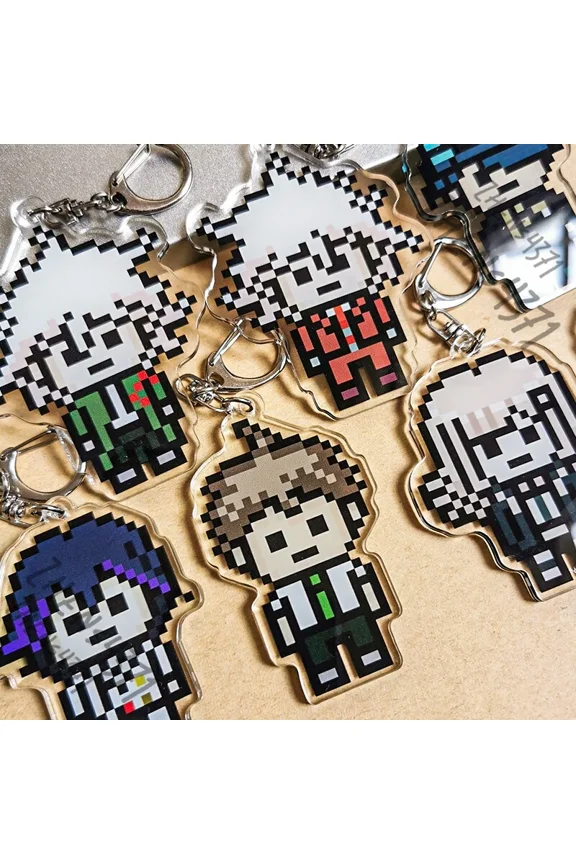 1 Pcs RANDOM Mystery Anime Pixel Acrylic Pendant Keychain Rantaro Amami Keyring Trinkets Sets