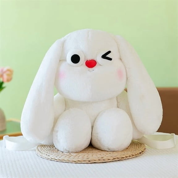 1 Pcs Rabbit Pillow Fluffy Soft Throw Cute Rabbit Shaped Decoration Round Plush Cushion Stuffed Pillow for Bedroom DecorationWhite