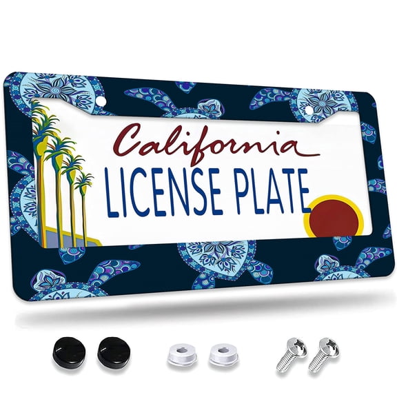 1 Pcs Decorative Blue Turtles License Plate Frame,License Plate Cover for Car Decorative Parts,Aluminum License Plate Bracket Holder Rust-Proofof for US Standard Car