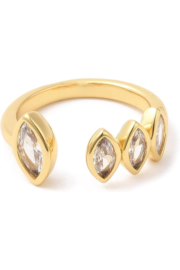 1 Pcs Rack Plating Brass Pave Clear Cubic Zirconia Open Cuff Rings Horse Eye Metal Rings Decoration Real 18K Gold Plated Rings for Women Wedding Engagement Party Jewelry Gift Clear