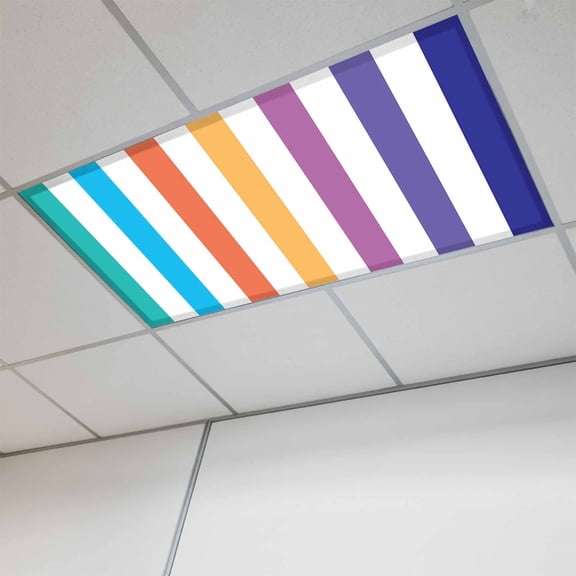 1 Pcs Rainbow Striped Fluorescent Light Covers Colorful Rectangular Geometric Magnetic Light Covers for Ceiling Lights 4 x 2 ft Drop Ceiling Lights Cover Shade for Office, Home, Hospital