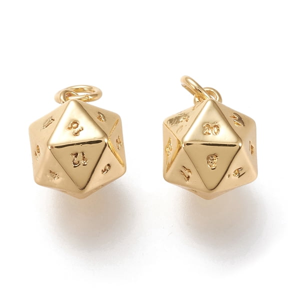 1 Pcs Real 18K Gold Plated Brass Charms Pendants with Jump Rings 20 Sided Dice Charm DIY