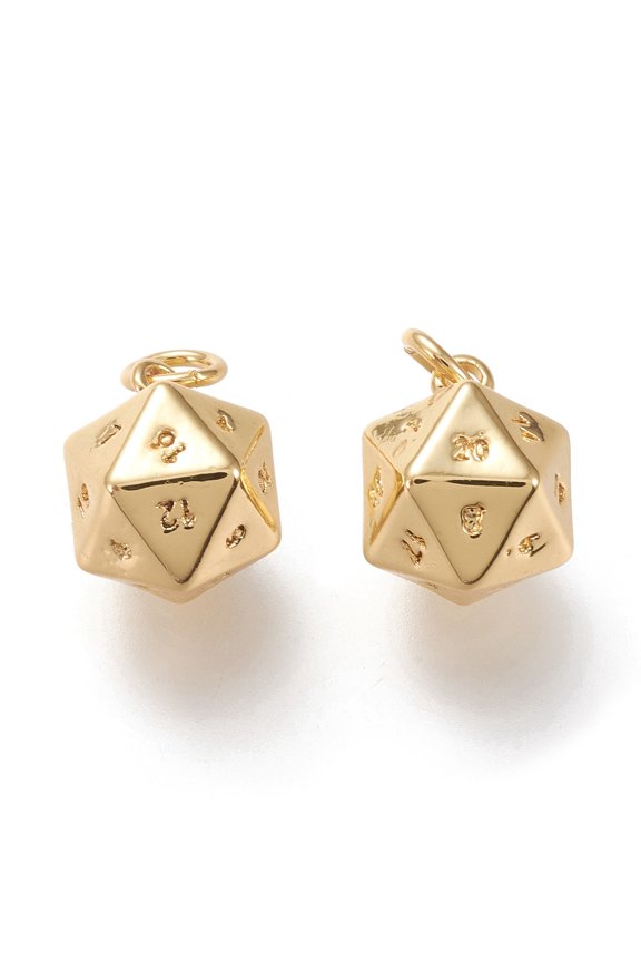 1 Pcs Real 18K Gold Plated Brass Charms Pendants with Jump Rings 20 Sided Dice Charm DIY
