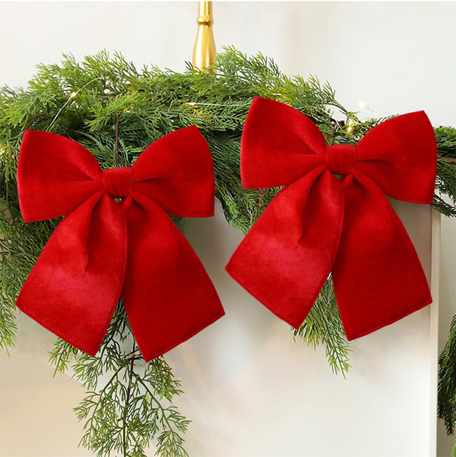 1 Pcs Red Christmas Velvet Bows 9.8 Inch Rustic Wreath Gift Bows ...