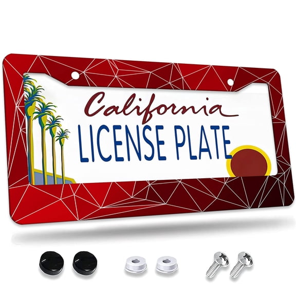 1 Pcs Red Geometric Abstract License Plate Frame,License Plate Cover for Car Decorative Parts,Aluminum License Plate Bracket Holder Rust-Proof for US Standard Car