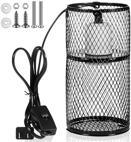 1 Pcs Reptile Heat Lamp Guard with 150W Ceramic Heat Emitter Basking Anti Scald Heating Lamp Holder Mesh Cage Reptile Protection Lampshades for Lizard Snake Chick, Bulb Not Included