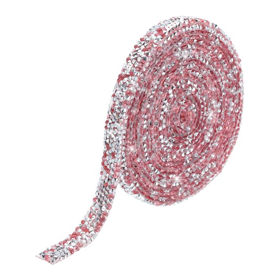 1 Pcs Resin Rhinestones Trim 3 Yards x 0.4 inch Silver Base Pink Diamond Ribbons Rhinestone for DIY Crafts