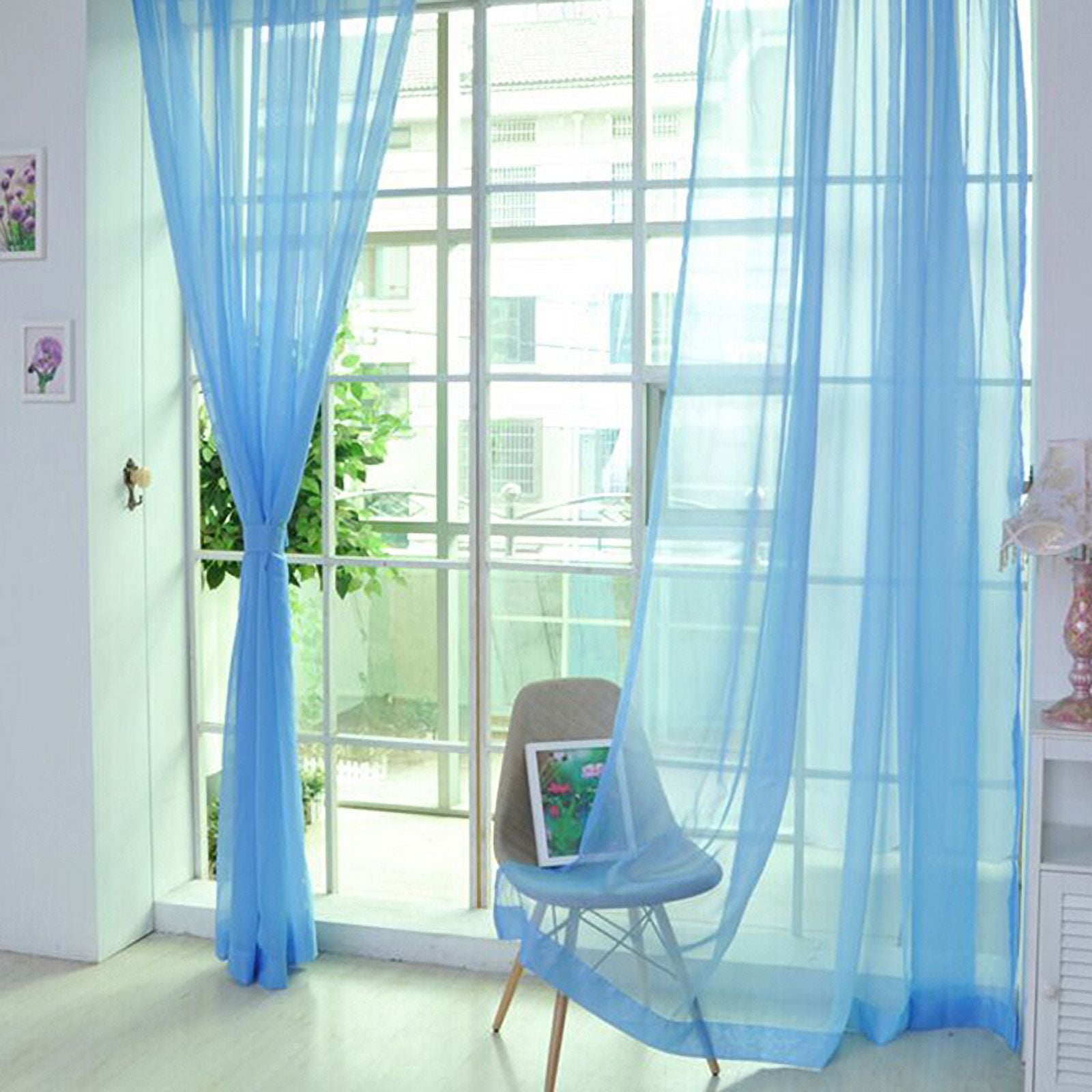 1 Pcs Rod Pocket Rainbow Curtain Pure Color Tulle Curtain For Living
