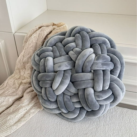 1 Pcs Round Knot Pillows Chunky Knitted Throw Pillows 13.8 Inch Woven Round Pad Decorative for Home Bed Couch Sofa DecorationLight Gray