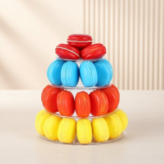 1 Pcs Round Macaron Display Tower Stand 4 Tiers Plastic Cake Rack Macaron Wedding Cupcake Display Food Serving Stands Clear Dessert Tower for Wedding Birthday Decoration