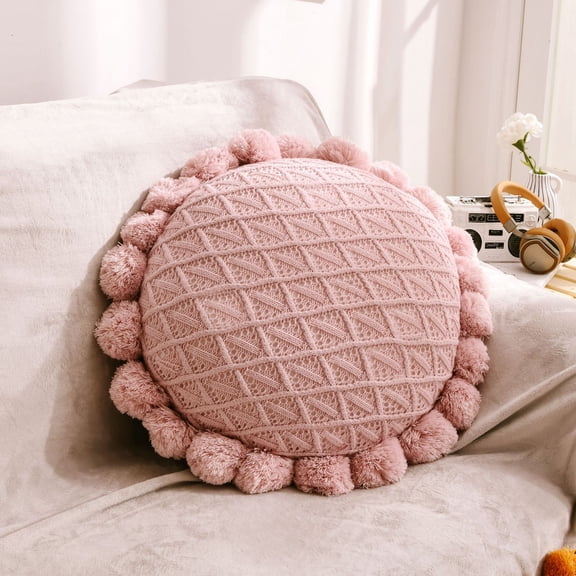 1 Pcs Round Pillows Chunky Knitted Throw Pillows 19.6 Inch Soft Circle Decorative for Home Bed Couch Sofa DecorationNude Pink