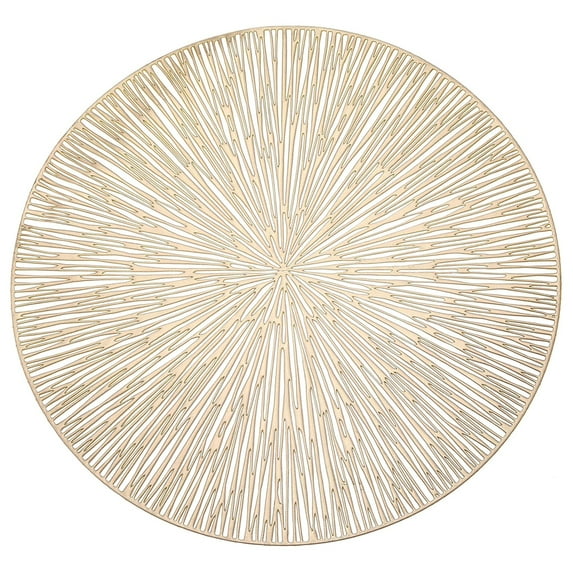 1 Pcs Round Placemats,Pvc Hollow Out Placemats,14.96 Inch Round Placemats,Washable Easy Clean Wipeable Non-Slip Stain Heat-Resistant Dining Table Place Mats,Dinning Table Place Mats Decorative,Gold