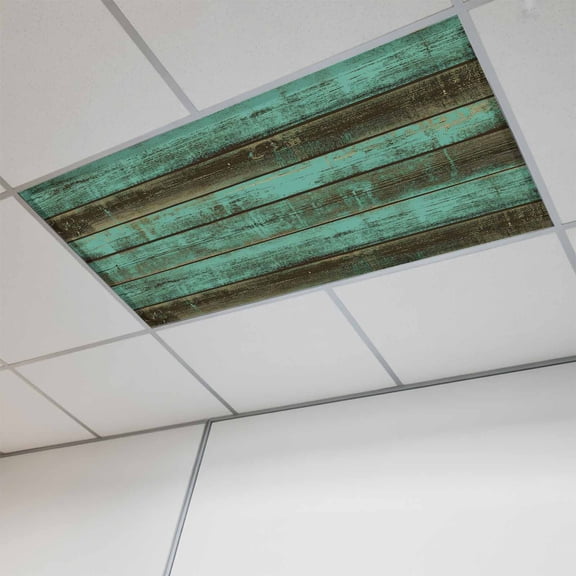 1 Pcs Rustic Wooden Fluorescent Light Covers Retro Farmhouse Country Turquoise Plank Magnetic Light Covers for Ceiling Lights 4 x 2 ft Drop Ceiling Lights Cover Shade for Office, Home, Hospital
