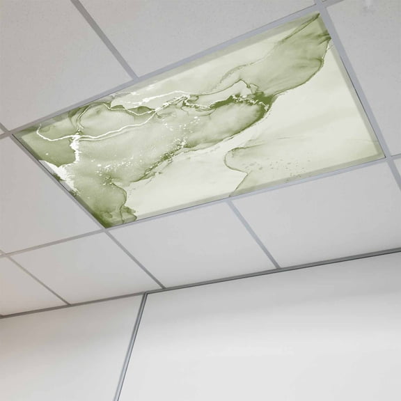 1 Pcs Sage Green Abstract Fluorescent Light Covers Silver Marble Ripples Clouds Luxury Magnetic Light Covers for Ceiling Lights 4 x 2 ft Drop Ceiling Lights Cover Shade for Office, Home, Hospital