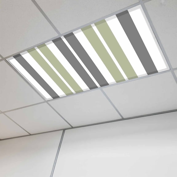 1 Pcs Sage Green Fluorescent Light Covers and Grey Striped Rectangular Geometric Magnetic Light Covers for Ceiling Lights 4 x 2 ft Drop Ceiling Lights Cover Shade for Office, Home, Hospital