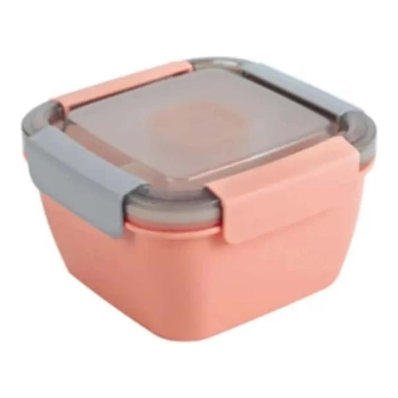 1 Pcs Salad Lunch Containers,Portable Small Lunch Bowl with 4-Compartment Toppings Tray,Leak-Proof Dressing Container,Small fork,Lunch Box for Meal Prep & Food Storage,Removable Bento Tray,Pink