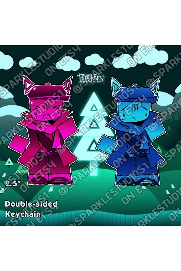 1 Pcs Sandbox Game Forsaken Friend Elliot Sad Cube Rhythm Game Double-Sided Keychain Rhythm Game