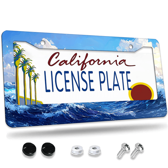 1 Pcs Sea Waves Under License Plate Frame, License Plate Cover for Car Decorative Parts, Aluminum License Plate Bracket Holder Rust-Proof Weather-Proof for US Standard Car
