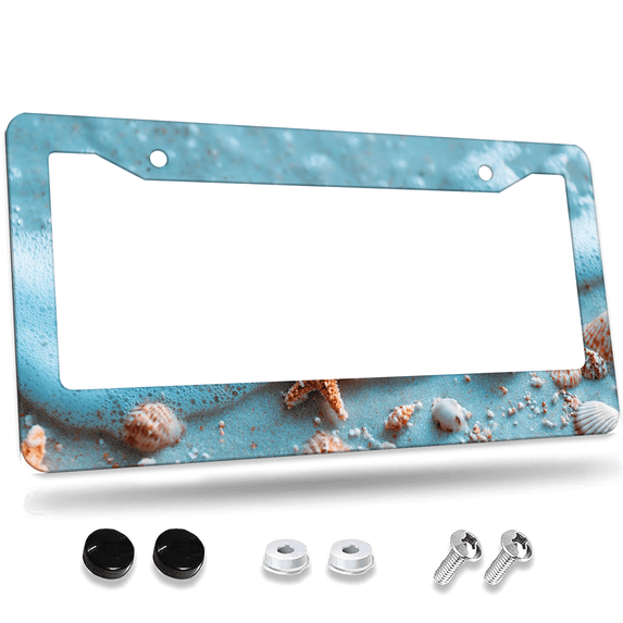 1 Pcs Seashells starfish License Plate Frame, License Plate Cover for Car Decorative Parts, Aluminum License Plate Bracket Holder Rust-Proof Weather-Proof for US Standard Car