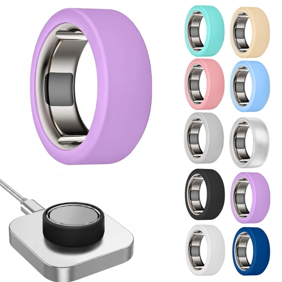 1 Pcs Silicone Smart Ring Cover, Soft Anti-Scratch Protective Sleeve for Smart Ring, Lightweight & Comfortable Ring Guards Fit Size 6-15 Smart Rings(Purple S)