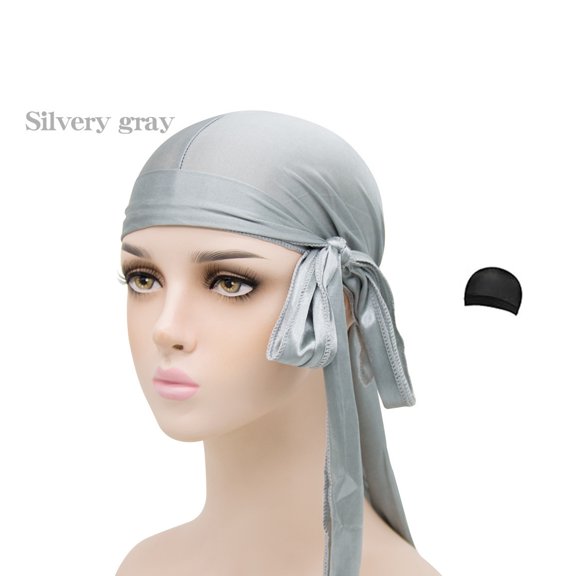 1 Pcs Silky Durags Set Includes 1 Satin Durag for Men Women Long Tail Headwraps with 1 Elastic Wave Cap