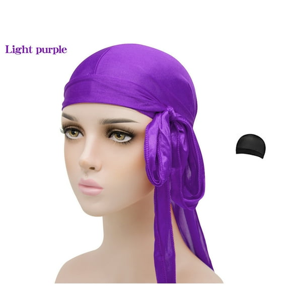 1 Pcs Silky Durags Set Includes 1 Satin Durag for Men Women Long Tail Headwraps with 1 Elastic Wave Cap