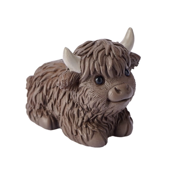 1 Pcs Sitting Posture Highland Cow Figurines,Bathroom Resin Statue Gifts for Home Garden Kitchen Office Tiered Tray Table DecorCoffee Brown - Prone Position