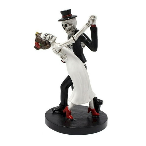 1 Pcs Skeleton Bride and Groom Figurines,Resin Collectible Dancing Skulls Statue for Day of The Dead, Halloween Wedding Gift, Mexican Gothic, Graveyard, Shelf, Tabletop Decor (Black)
