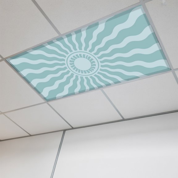 1 Pcs Sky Blue Radiant Sun Fluorescent Light Covers Abstract Wavy Sunbeams Rings Boho Eclectic Magnetic Light Covers for Ceiling Lights 4 x 2 ft Drop Ceiling Lights Cover Shade for Office, Home,