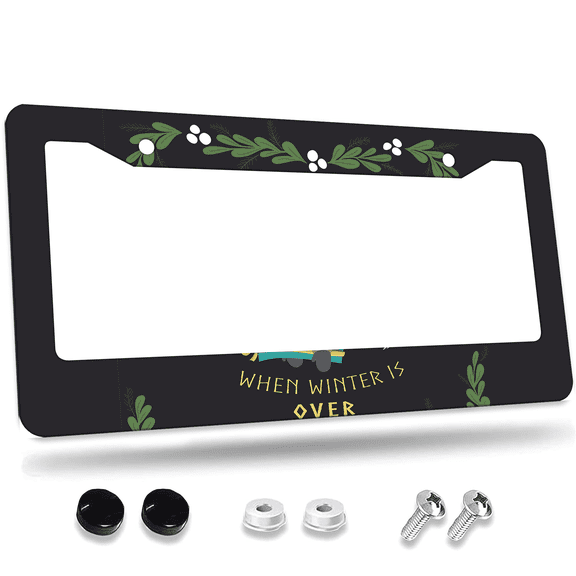1 Pcs Sleepy Sloth Winter Quote Art License Plate Frame, License Plate Cover for Car Decorative Parts, Aluminum License Plate Bracket Holder Rust-Proof Weather-Proof for US Standard Car