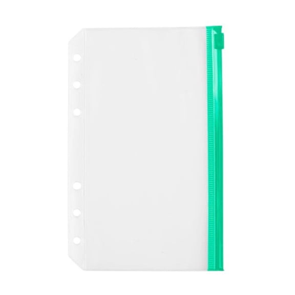 1 Pcs Small Binder Pockets,6-Hole Budget Envelopes Zipper Organizer,4.25X6.69 inch Plastic Water-Proof Binder Bag,Loose Leaf Document Storage Bags,Zipper Lock Envelope for Documents Cards,Green