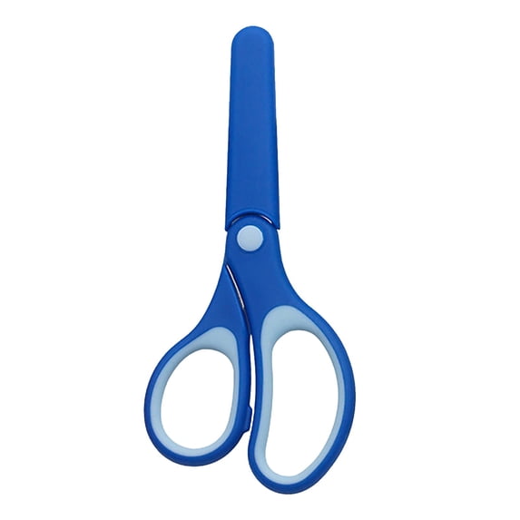 1 Pcs Small Scissors With Rubber, Right Left Handed Use, MultiFunctional Scissors with Cover for Cutting Paper Craft Classroom Office Home, 5.7 Inches, Blue