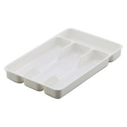1 Pcs Small Silverware Drawer Organizer,4-Compartments Flatware Organizer for forks, Knives & Spoons,Plastic Flatware Utensil Tray,Plastic Cutlery Divider Organizer Tray for Kitchen,White