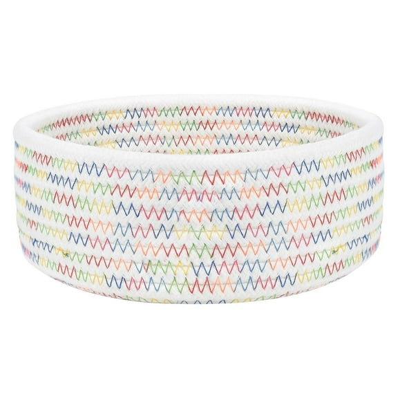 1 Pcs Small Woven Basket, Tiny Oval Shallow Storage Baskets, Mini Cotton Rope Empty Decorative Basket, Boho Little Organizer Bins for Bathroom, Cat Dog Toy Gifts Baskets