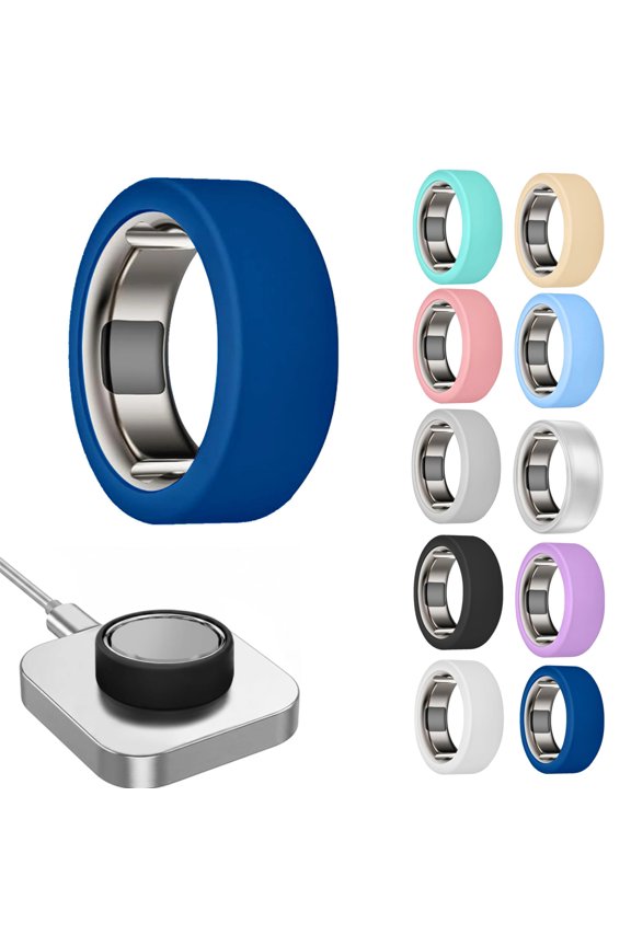 1 Pcs Smart Elastic CaseSmart Ring Protector, Soft Silicone Ring Cover Scratch Resistance for Working Out(Dark Blue M)