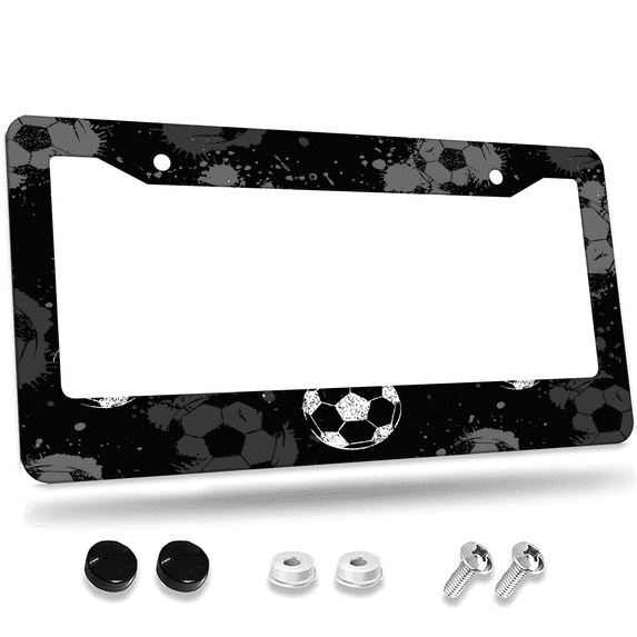 1 Pcs Soccer Balls with Ink splatter License Plate Frame, License Plate Cover for Car Decorative Parts, Aluminum License Plate Bracket Holder Rust-Proof for US Standard Car