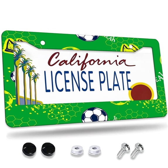 1 Pcs Soccer Theme Design License Plate Frame,License Plate Cover for Car Decorative Parts,Aluminum License Plate Bracket Holder Rust-Proof for US Standard Car