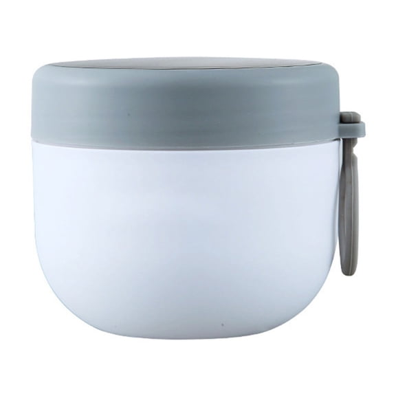 1 Pcs Soup Cup,Plastic Canning Jars Food Storage Containers with Lids and Handle,Plastic Inside Oats Jars with Spoon,Portable Width Mouth Leak-Proof Food Storage Lunchbox,(White,4.33x3.66 in)