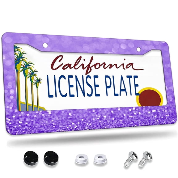 1 Pcs Sparkling Purple License Plate Frame,License Plate Cover for Car Decorative Parts,Aluminum License Plate Bracket Holder Rust-Proof for US Standard Car
