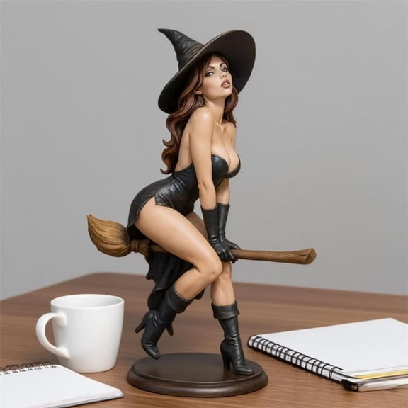 1 Pcs Spellbound Beauty,Sexy Witch Bookshelf Figurine, Dark Fairy Witch Riding on Magic Broom, Mysterious Halloween Hooded Figurine Statue Book Shelf Decor, Gothic Bedroom Desk Home Decor(Multi-color)