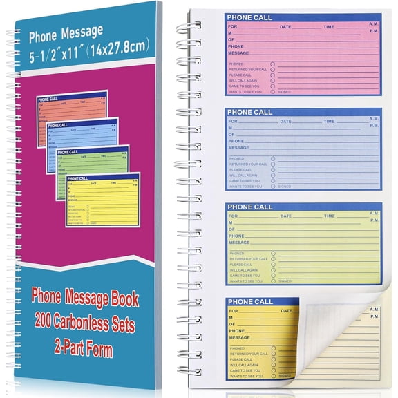 1 Pcs Spiral Bound Phone Message Book with Carbon Copy 5-1/2" x 11" 2 Part Colorful Carbonless Telephone Message Pads Duplicate Spiral Phone Call Log Book for Business Office (Rose Red,Blue)