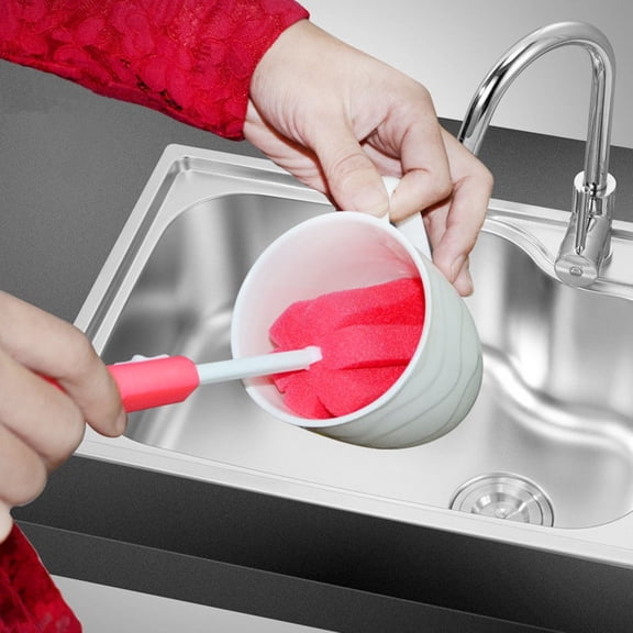 1 Pcs Sponge Cleaning Brush with Adjustable Plastic Long Handle,Reusable Feeding Bottle Scrubber,Cleaning Brushes Cleaning Sponges for Coffee Glasses Pot Milk Cup Winebottle Bottles (Color Random)